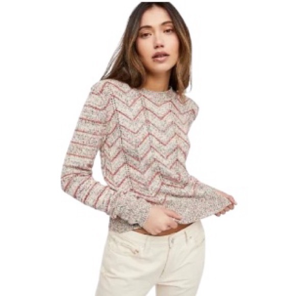 Free People Zig Zag Chevron Crewneck Sweater Size XS - Picture 2 of 9